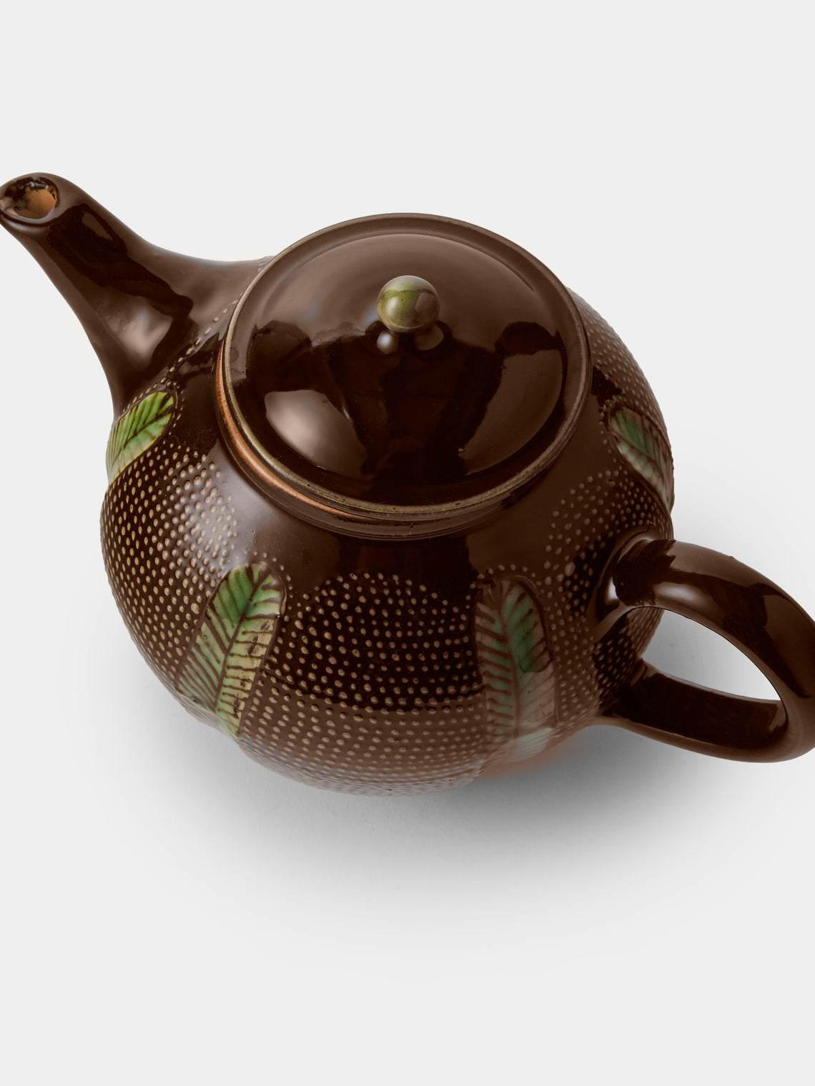 Poterie d’Évires - Stripes and Dots Hand-Painted Ceramic Small Teapot - Dark Brown - ABASK