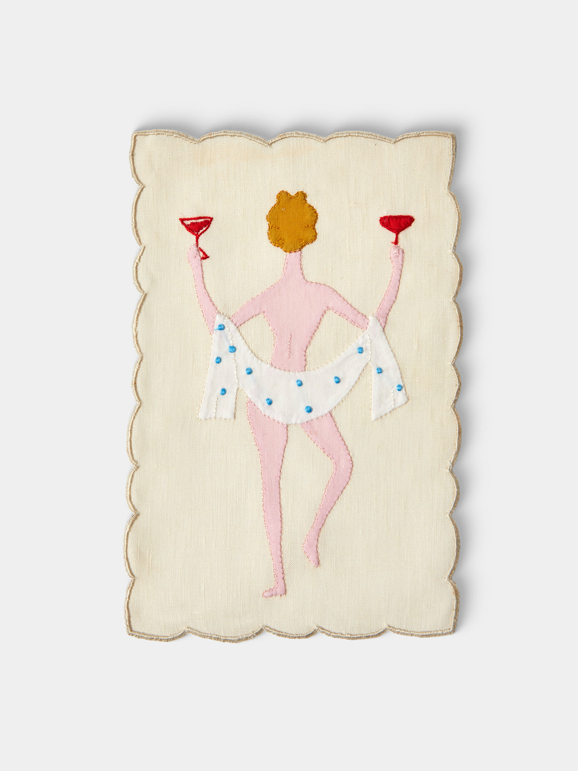 Taf Firenze - | Set of 6 | "Chin Chin" Hand-Appliquéd Linen Cocktail Napkins - Cream - ABASK