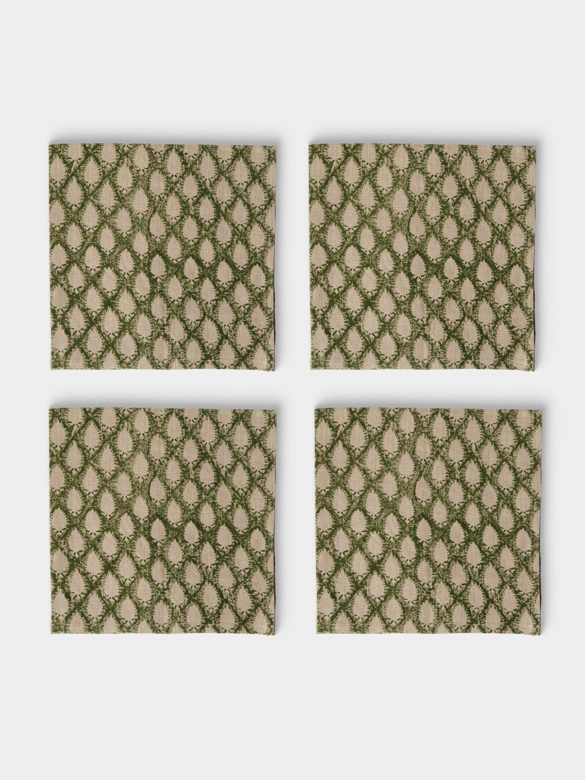 Chamois - Cypress Block-Printed Linen Napkins (Set of 4) - Green - ABASK - 
