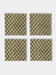 Chamois - Cypress Block-Printed Linen Napkins (Set of 4) - Green - ABASK - 