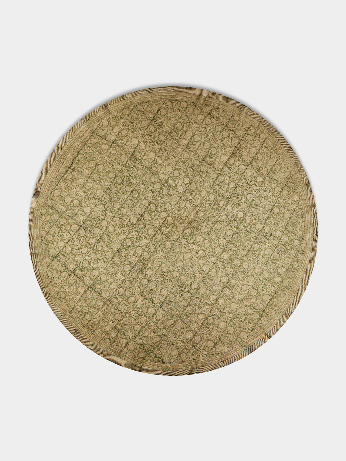 Chamois - Big Paisley Block-Printed Linen Round Tablecloth (86.5in/2.2m) - Green - ABASK