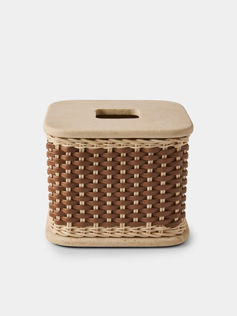 Pigment France - Courbet Leather and Rattan Tissue Box - Brown - ABASK - 