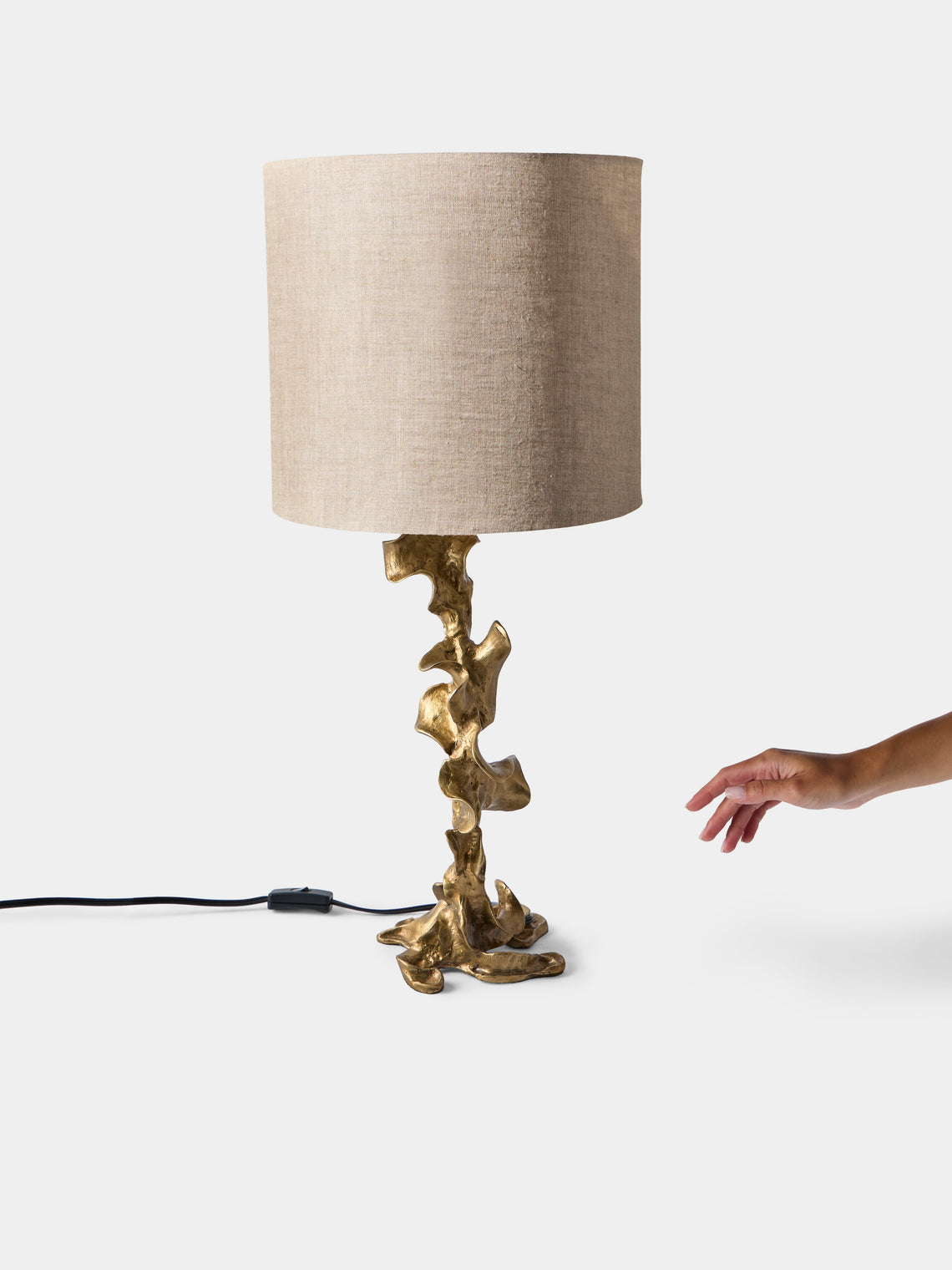 Viya - Saffron Brass and Embroidered Cotton Small Table Lamp - Brass - ABASK
