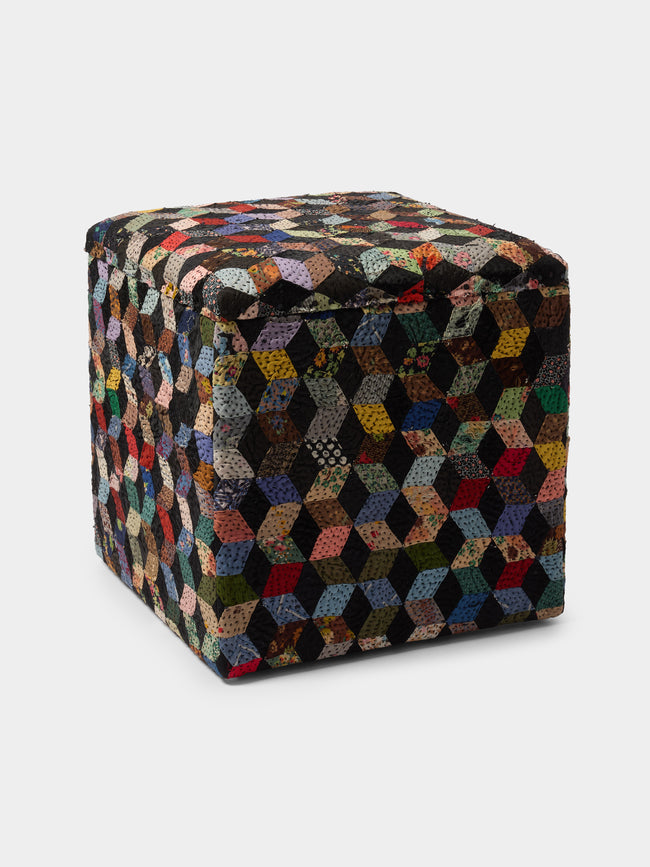 By Walid - Oak and Vintage Patchwork Storage Stool - Multiple - ABASK - 