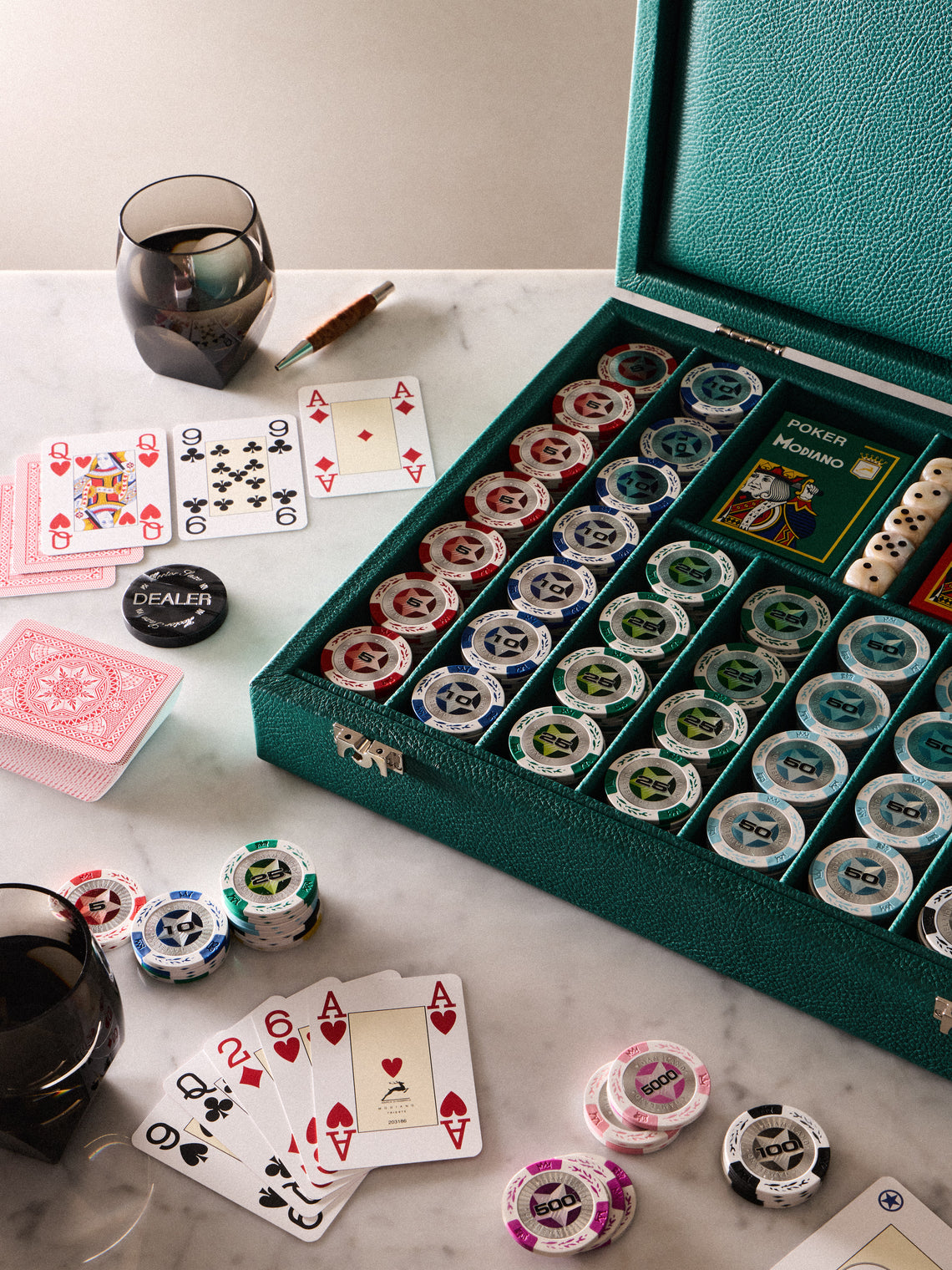 Hector Saxe - Leather Poker Set - Green - ABASK