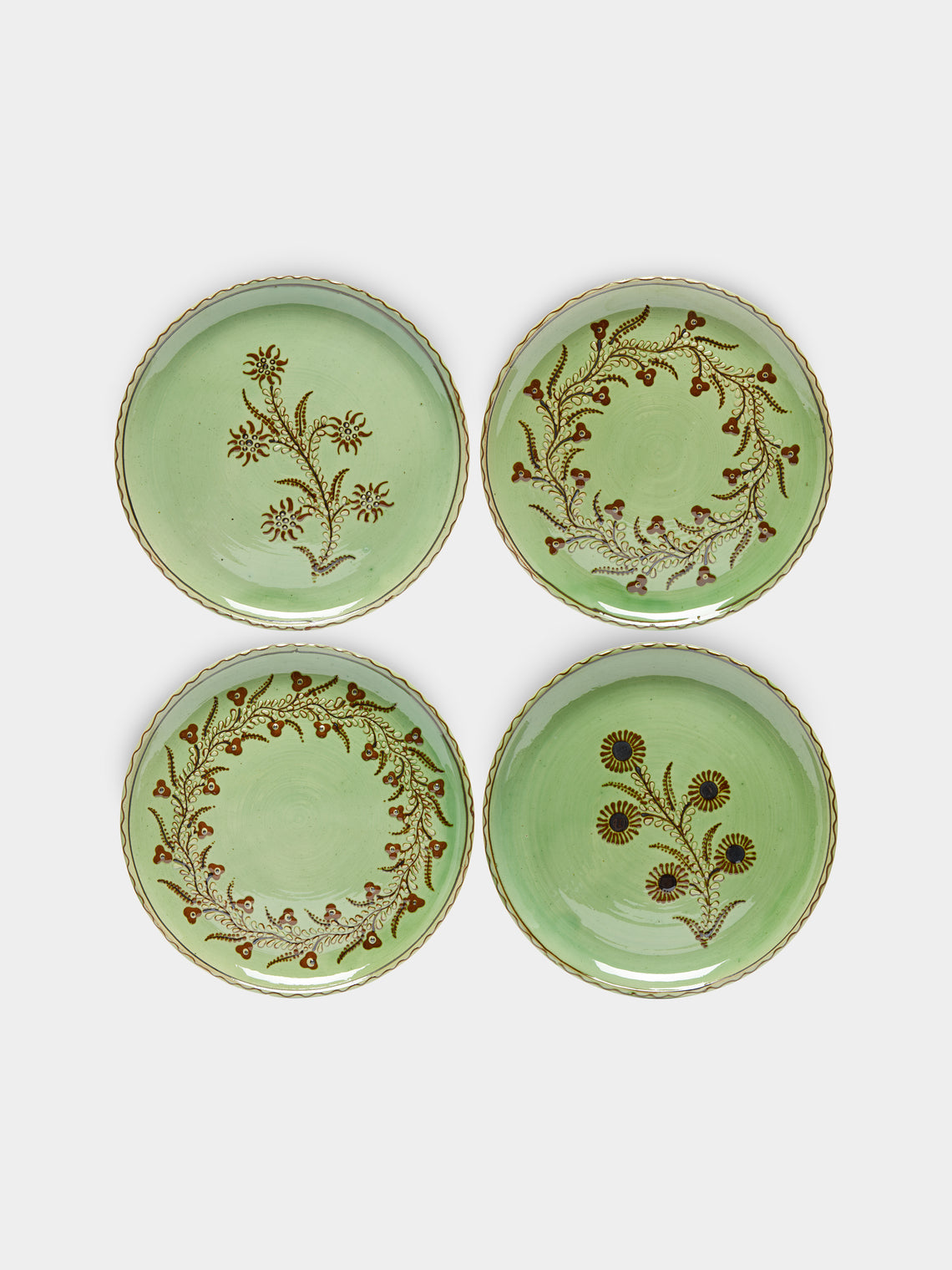 Poterie d’Évires - Flowers Hand-Painted Ceramic Dinner Plates (Set of 4) -  - ABASK - 