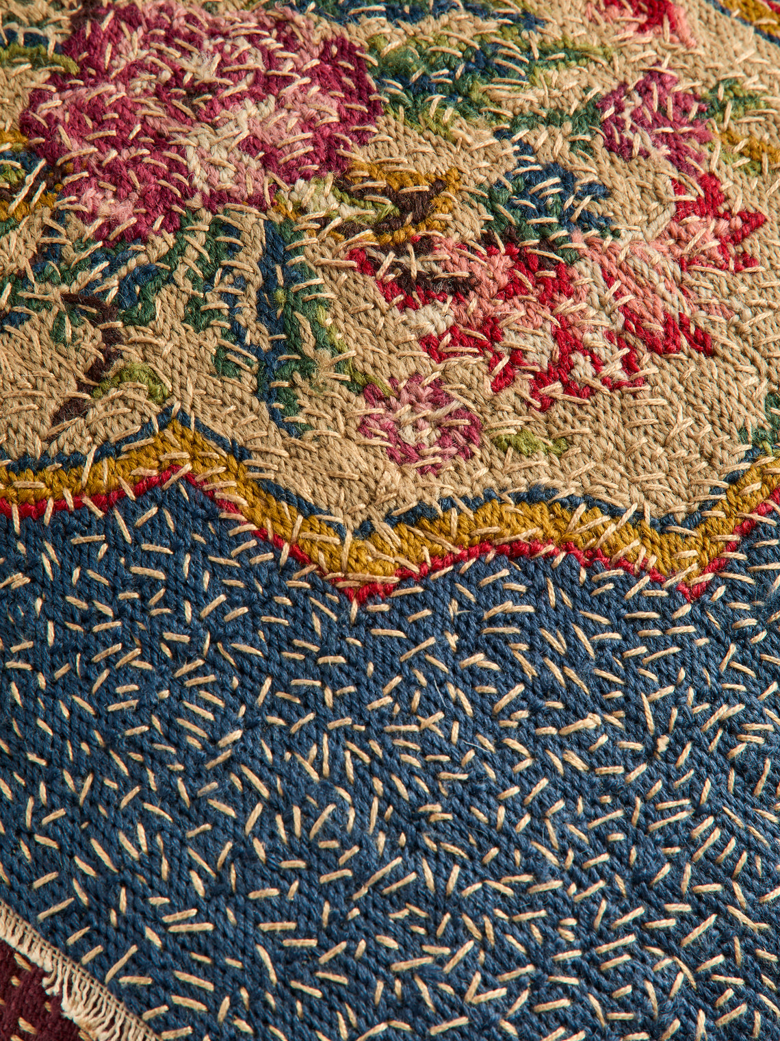 By Walid - 19th-Century Napoleon III Needlepoint Wool and Linen Cushion (23in/58cm) - Multiple - ABASK