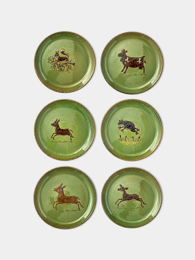 Poterie d’Évires - Animals Hand-Painted Ceramic Dinner Plates (Set of 6) - Green - ABASK - 