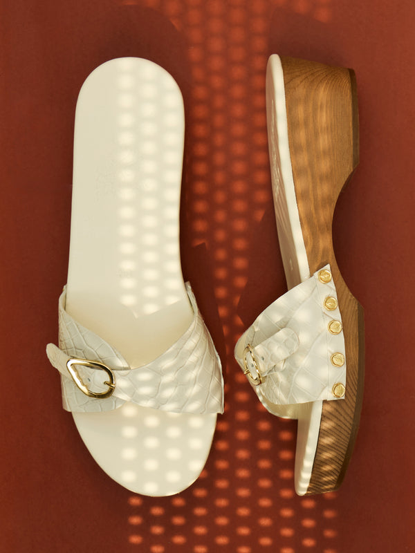 Ancient Greek Sandals - Omonia Leather Clogs | Size: 38 - White - ABASK