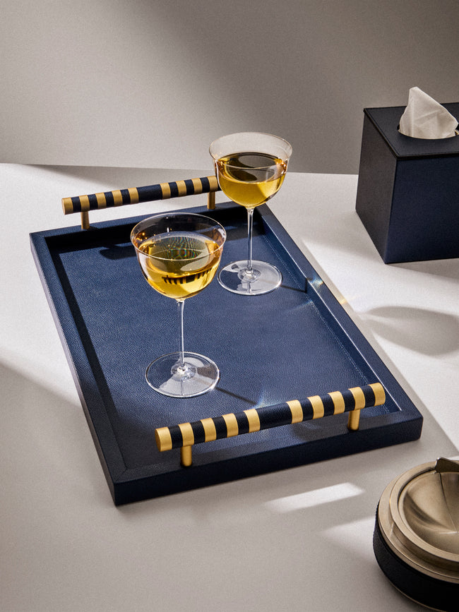 Pinetti - Saturno Leather Tray (17.5in/45cm) - Navy - ABASK