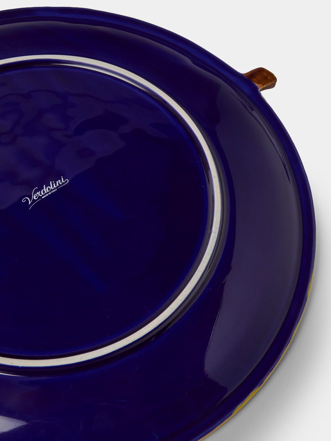 Verdolini - Frog Hand-Painted Majolica Ceramic Round Casserole Dish with Stand - Navy - ABASK
