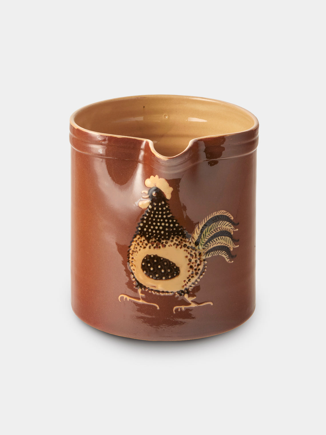 Poterie d’Évires - Chickens Hand-Painted Ceramic Straight-Edge Medium Jug - Light Brown - ABASK