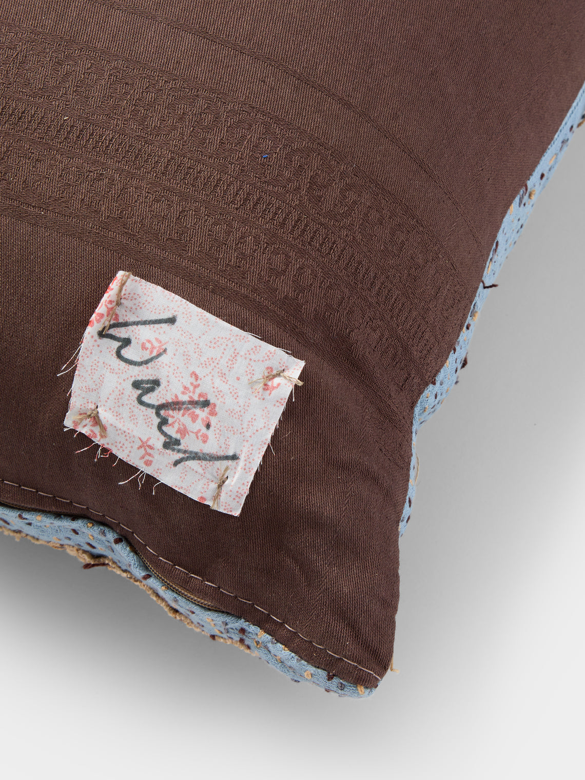 By Walid - 19th-Century Needlepoint Wool and Damask Cushion (21in/54cm) - Multiple - ABASK