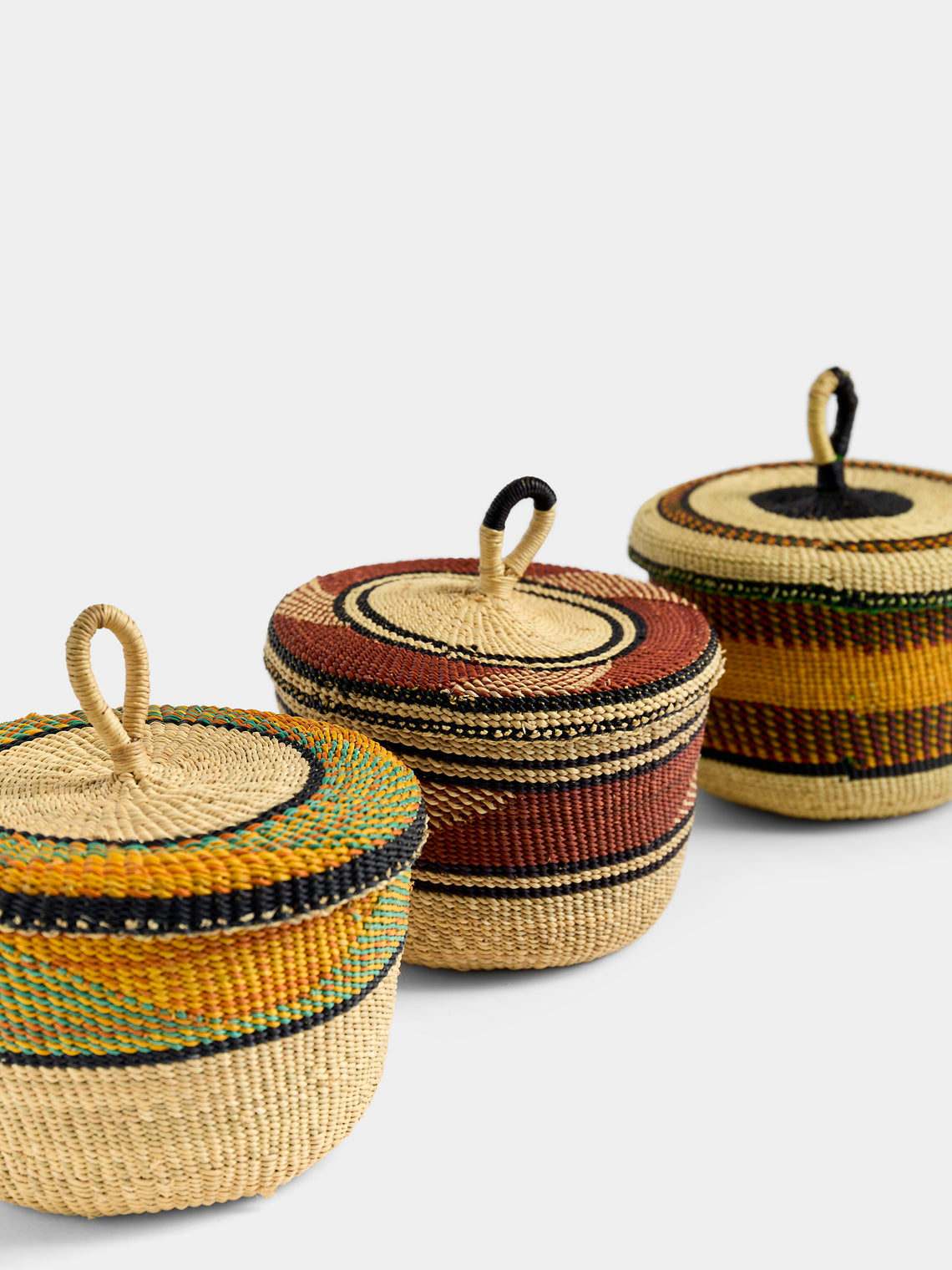 Baba Tree - Banasco Handwoven Elephant Grass Lidded Storage Baskets (Set of 2) - Multiple - ABASK