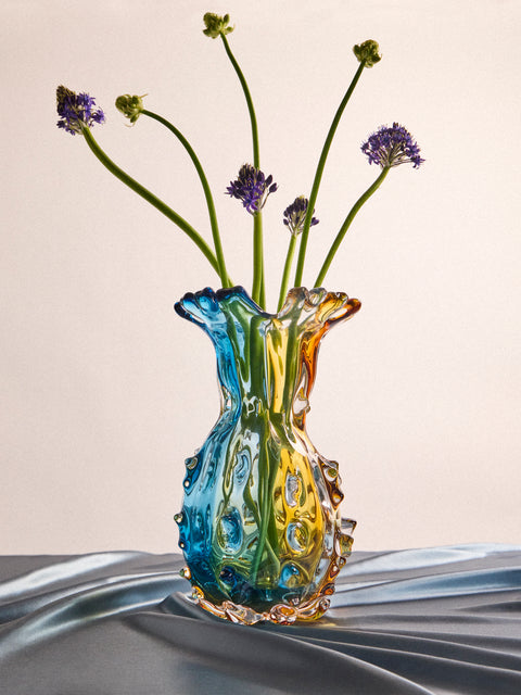Antique and Vintage - 1980s A. Dal Borgo Murano Glass Vase (11in/28.5cm) - Yellow - ABASK