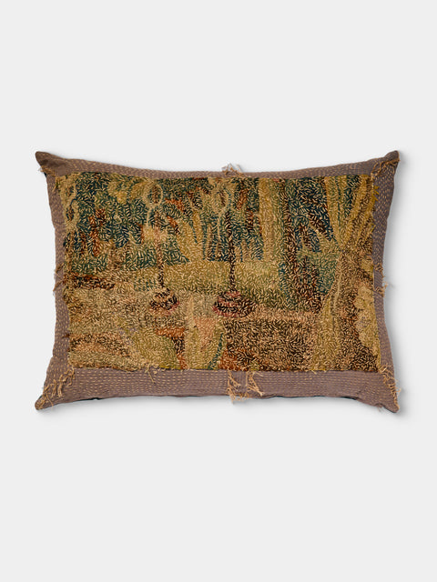 By Walid - 17th-Century Flemish Verdure Tapestry Damask Pillow (30.5in/77cm) - Multiple - ABASK - 