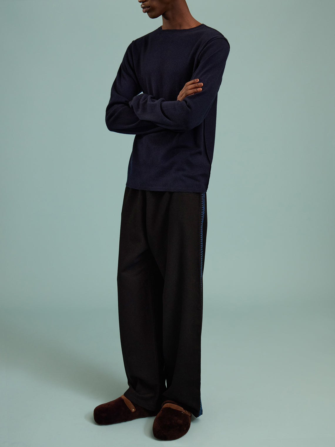 Denis Colomb - Cashmere Crew-Neck Sweater | Size: M - Navy - ABASK