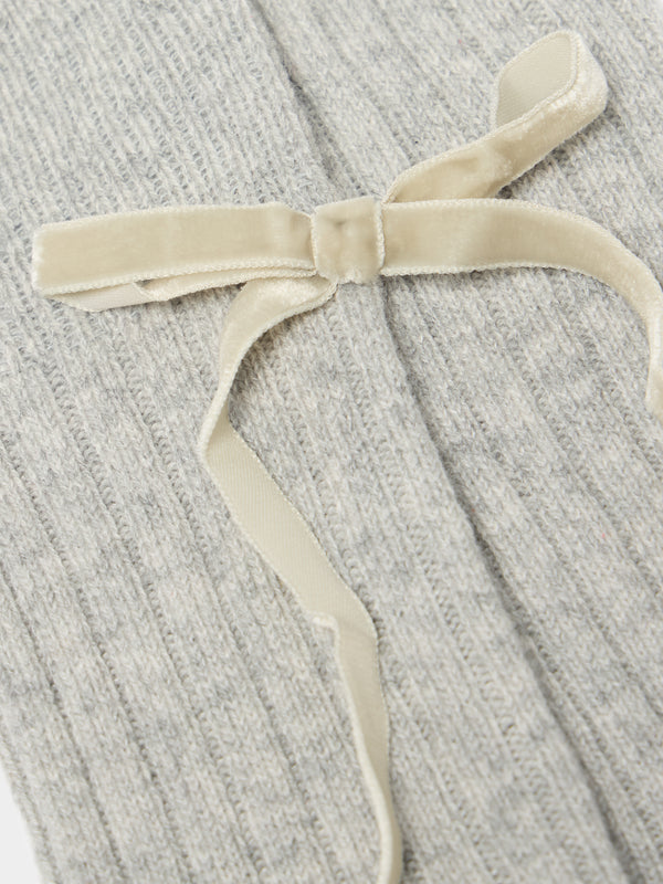 Maria La Rosa - Women's College Velvet Bow Cashmere Knee-High Socks | One Size - Taupe - ABASK