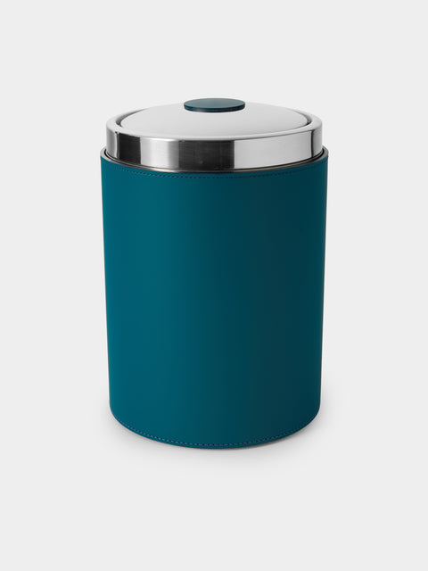 RUDI - Perry Leather Lidded Wastepaper Bin - Blue - ABASK - 