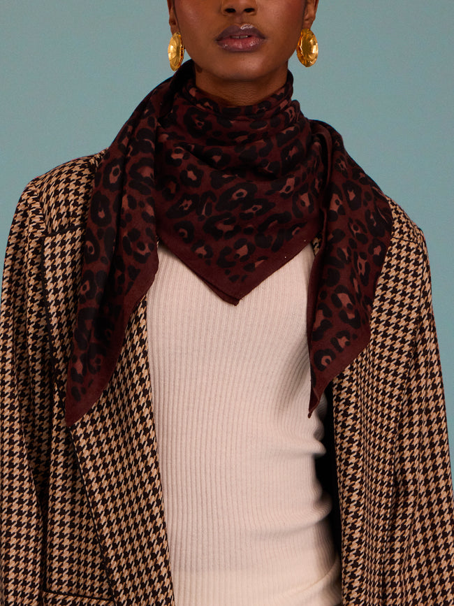 Me & K - Cashmere Leopard Bandana Scarf (37.5in/95cm) - Brown - ABASK