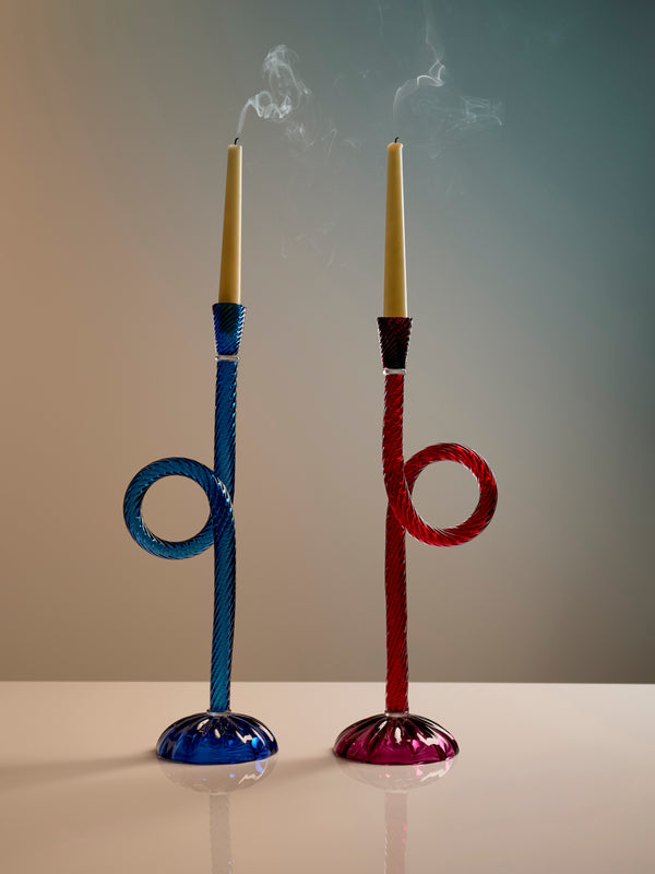 Aina Kari - Venetian Knot Hand-Blown Murano Glass Candlestick Holder - Red - ABASK