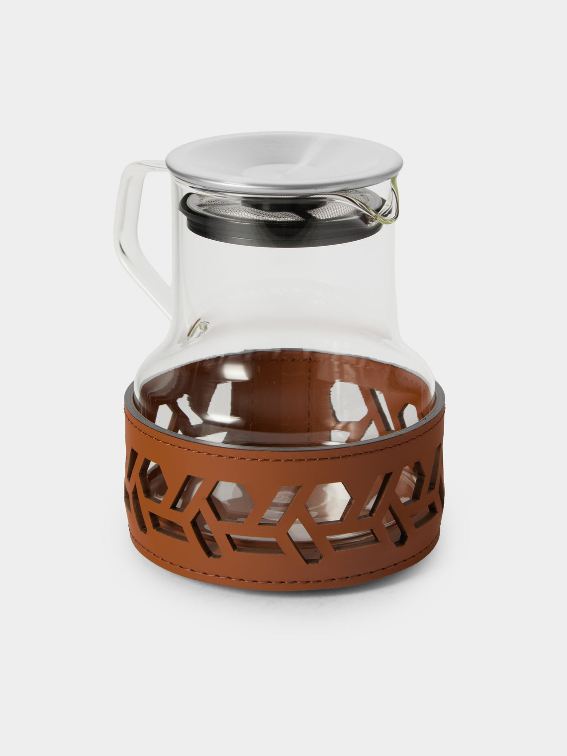 RUDI - Messina Glass and Leather Teapot - Brown - ABASK - 