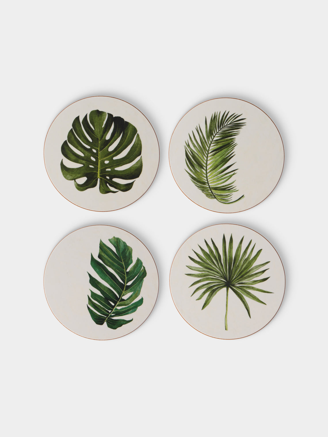 HestiaLiving - | Set of 4 | Palm and Leaf Wood Coasters - Green - ABASK - 
