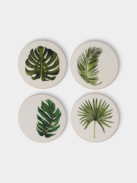HestiaLiving - | Set of 4 | Palm and Leaf Wood Coasters - Green - ABASK - 