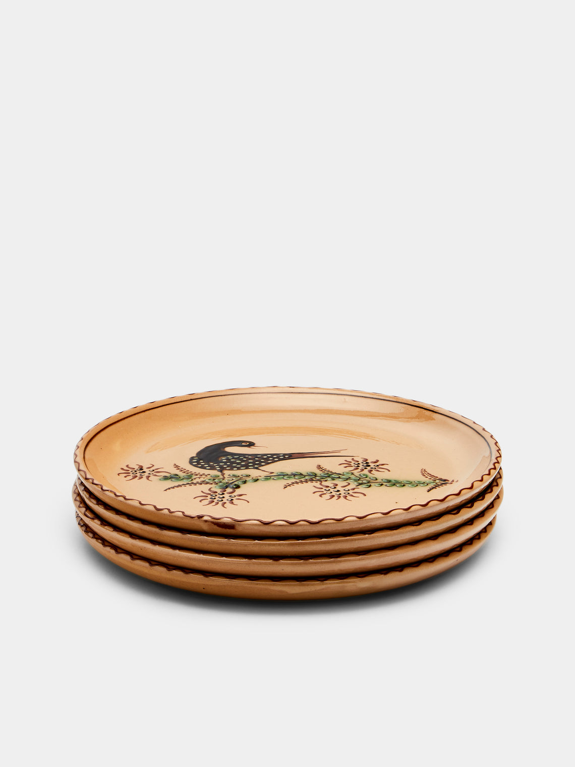 Poterie d’Évires - Birds Hand-Painted Ceramic Dinner Plates (Set of 4) - Cream - ABASK