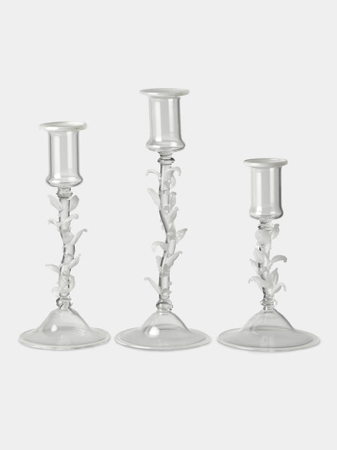 Alya Tannous - | Set of 3 | Liana Hand-Blown Glass Candlesticks - Clear - ABASK