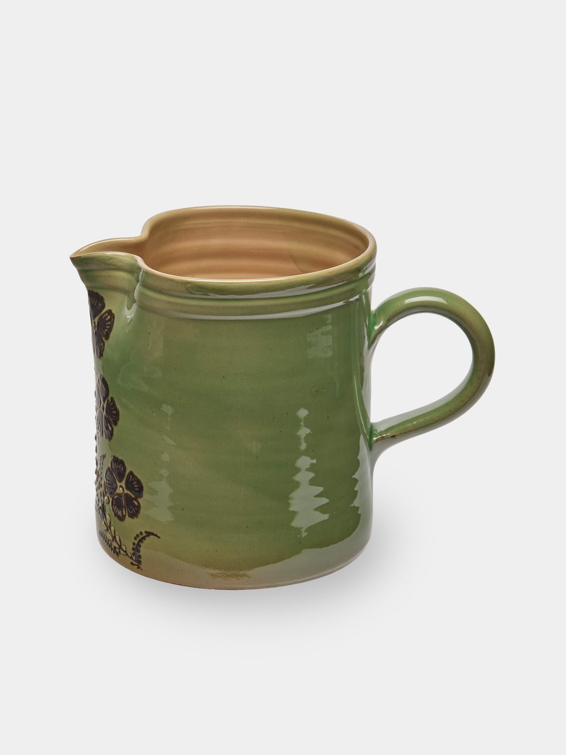 Poterie d’Évires - Flowers Hand-Painted Ceramic Straight-Edge Jug (70.5oz/2L) - Green - ABASK