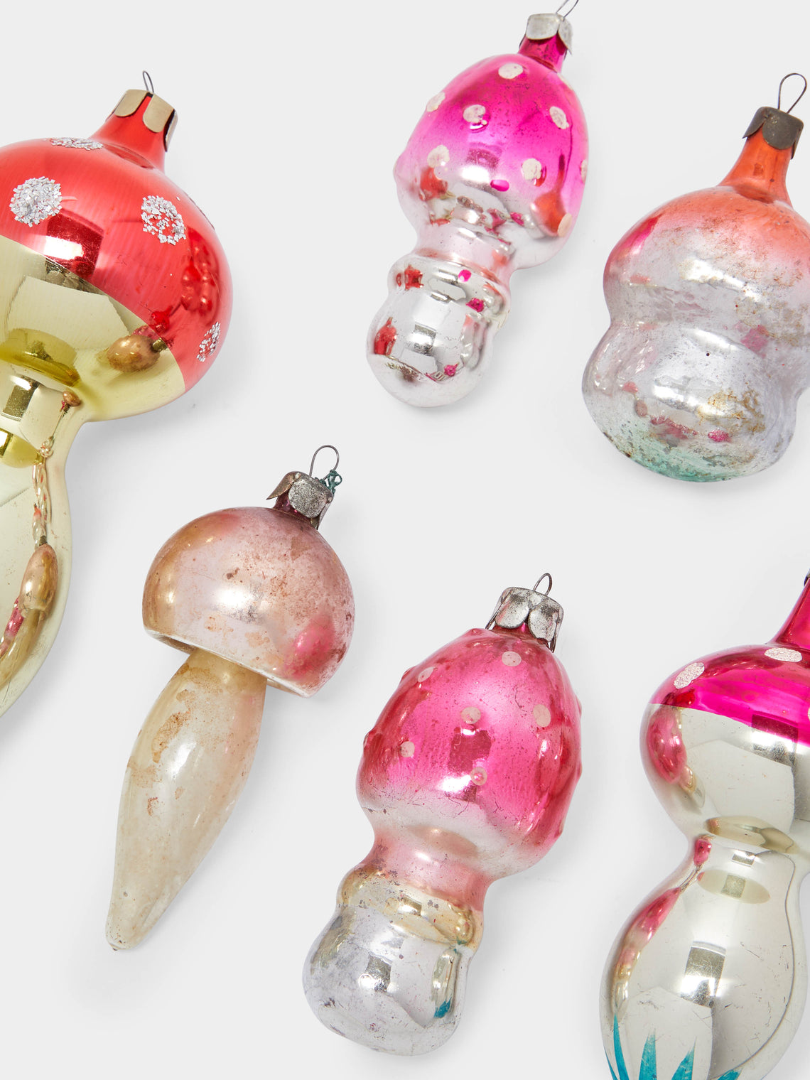 Antique and Vintage - 1950s Mushrooms Glass Large Tree Decorations (Set of 6) -  - ABASK