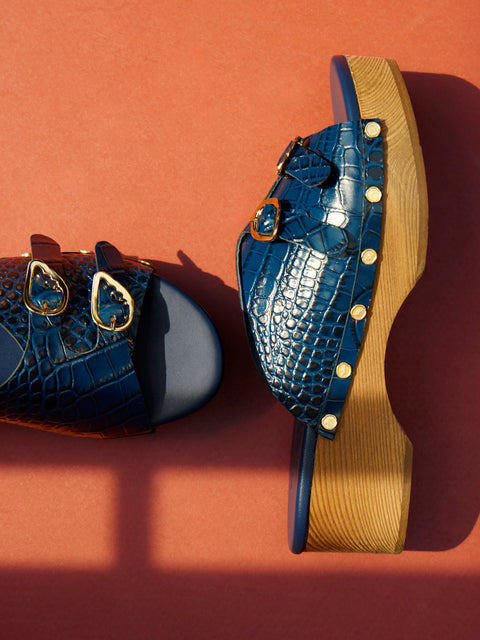 Ancient Greek Sandals - Natali Leather Clogs | Size: 37 - Navy - ABASK