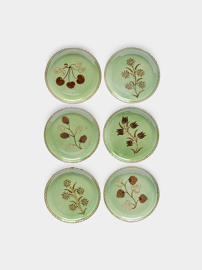 Poterie d’Évires - Flowers and Fruits Hand-Painted Ceramic Small Plates (Set of 6) -  - ABASK - 
