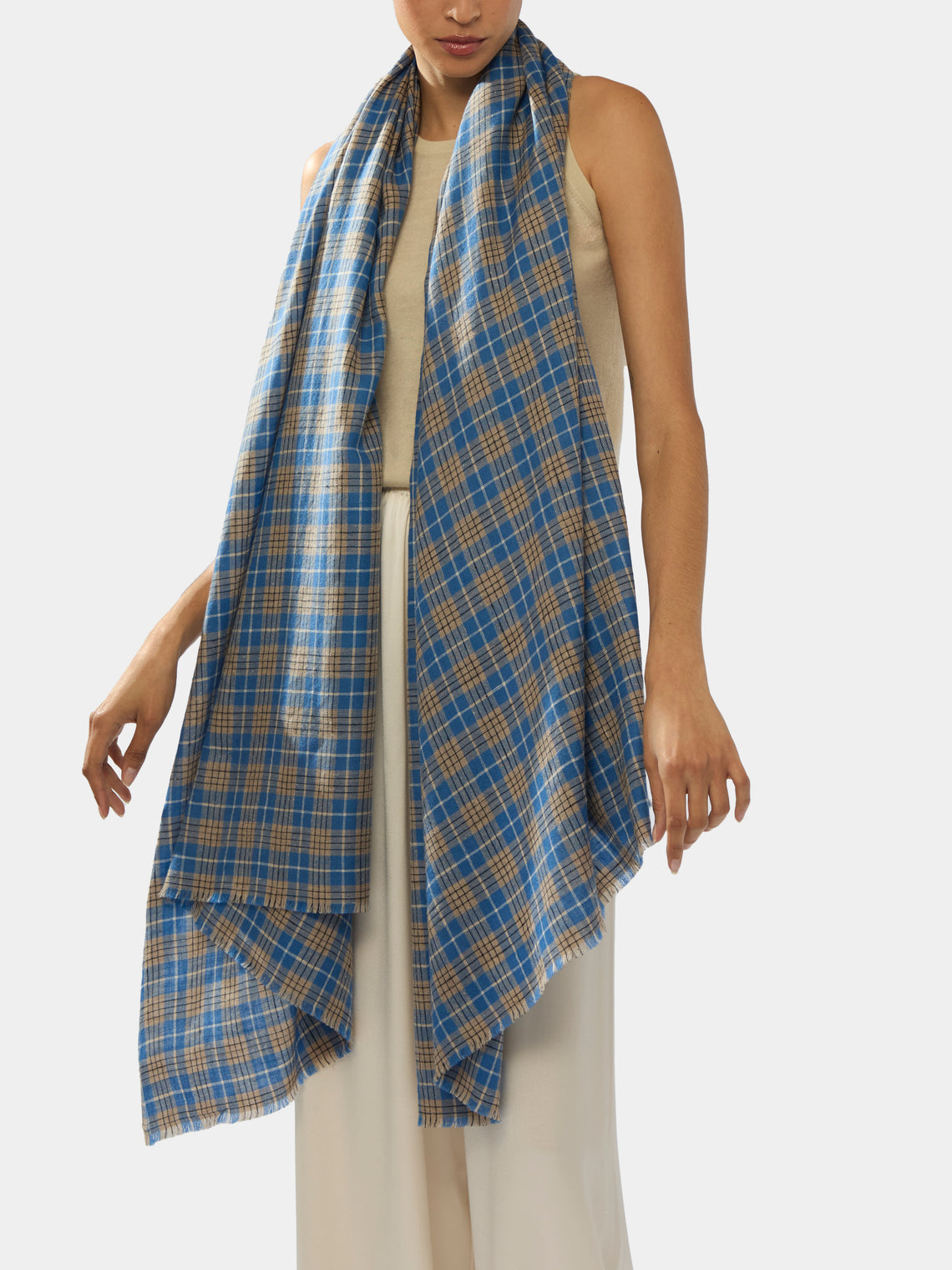 Me & K - Cashmere Check Scarf | One Size - Blue - ABASK