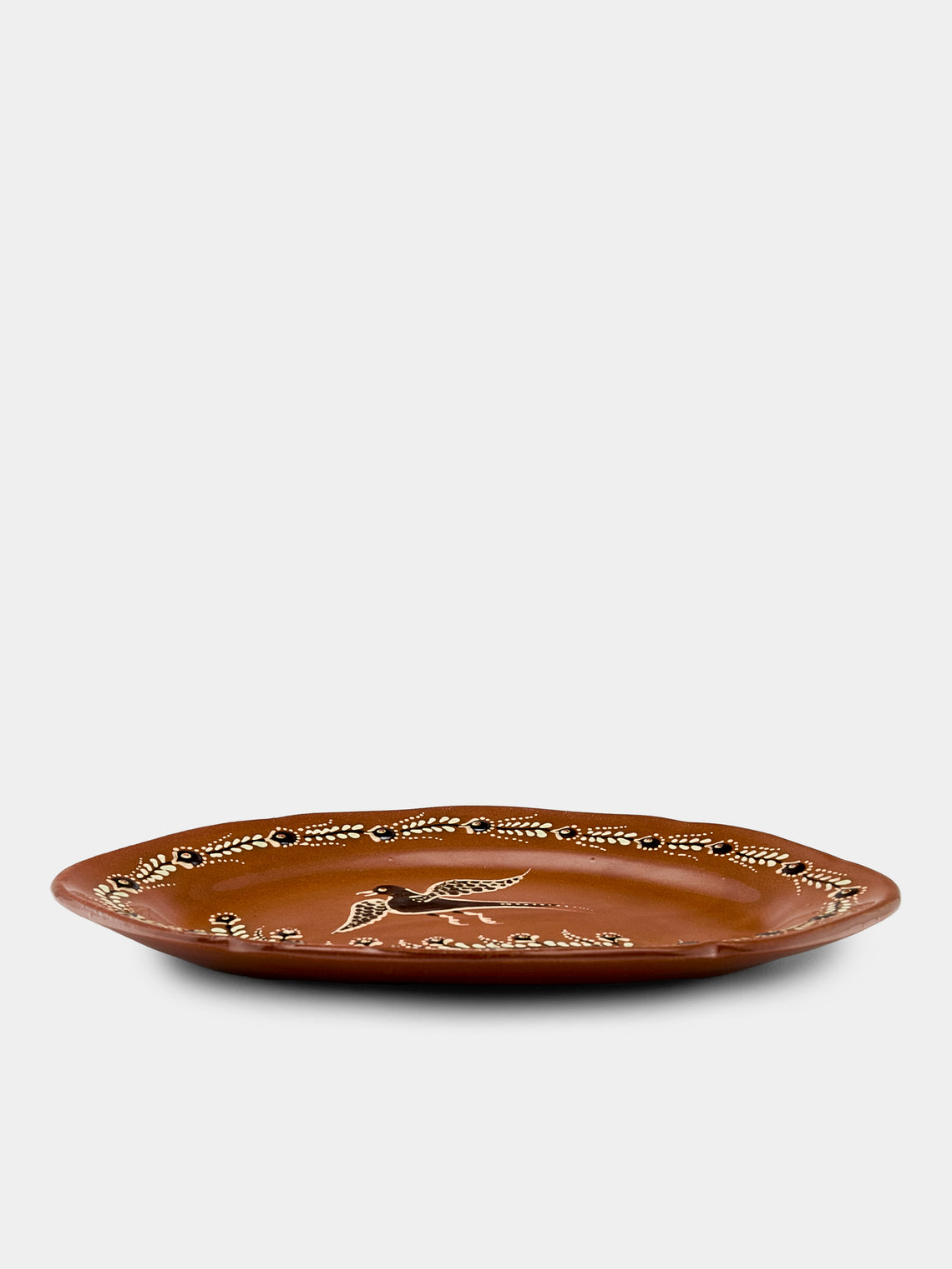 Poterie d’Évires - Birds Hand-Painted Ceramic Fluted-Edge Platter - Light brown - ABASK