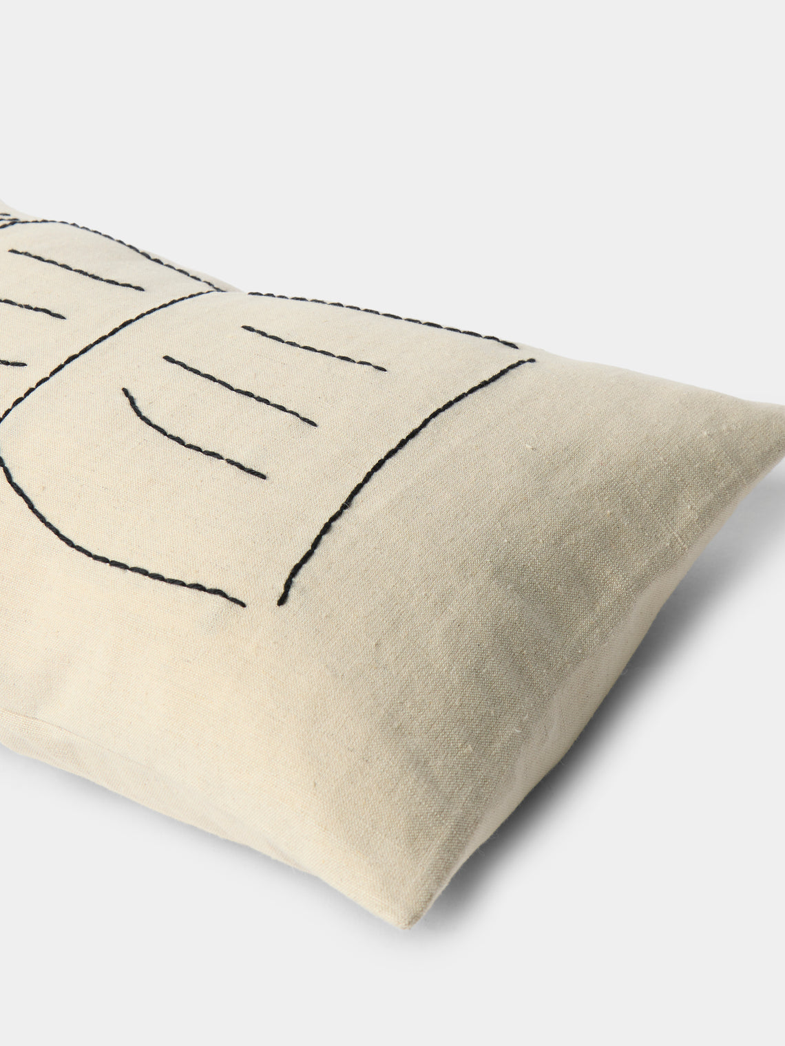 Oeuvres Sensibles - Book Hand-Embroidered Cotton and Hemp Cushion (15.5in/40cm) - Cream - ABASK