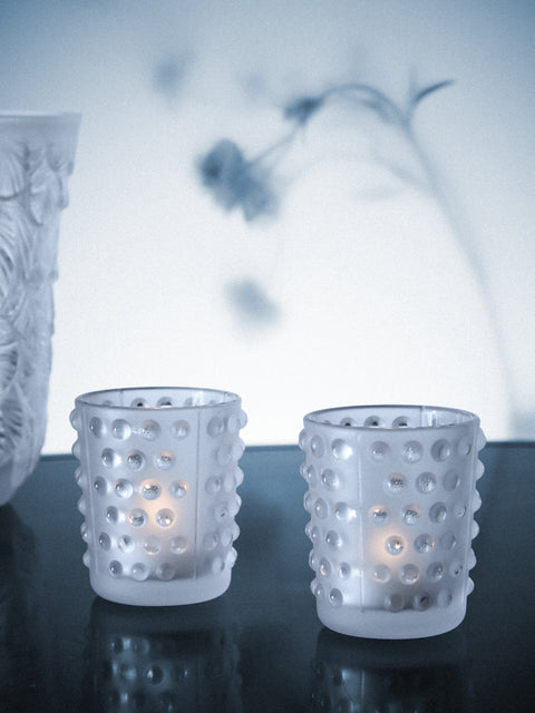 Lalique - | Set of 2 | Mossi Crystal Votives - Clear - ABASK