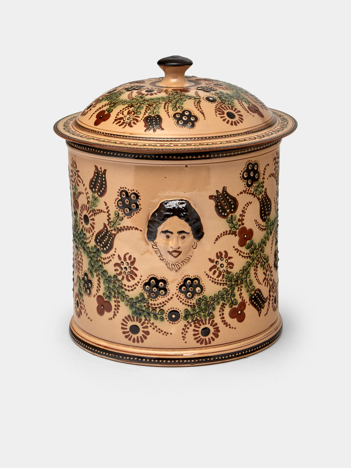 Poterie d’Évires - Flowers and People Hand-Painted Ceramic Extra Large Pot - Cream - ABASK - 