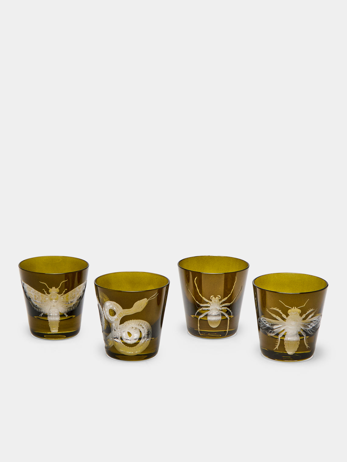Cabinet of Curiosities Hand-Engraved Crystal Shot Glasses – 2.5oz/70ml (Set of 4)