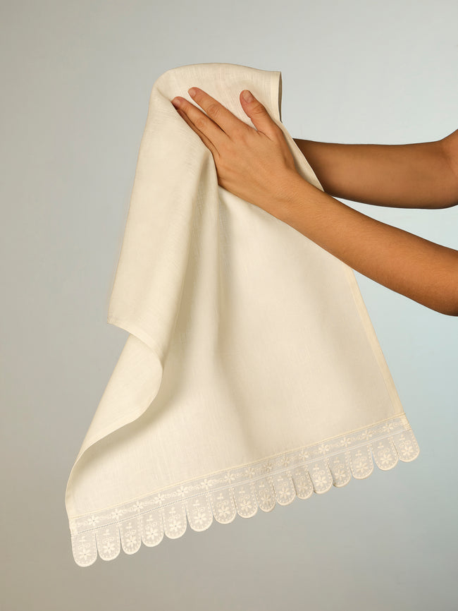 Los Encajeros - Toscana Lace-Appliqué Cotton Guest Towels (Set of 4) -  - ABASK