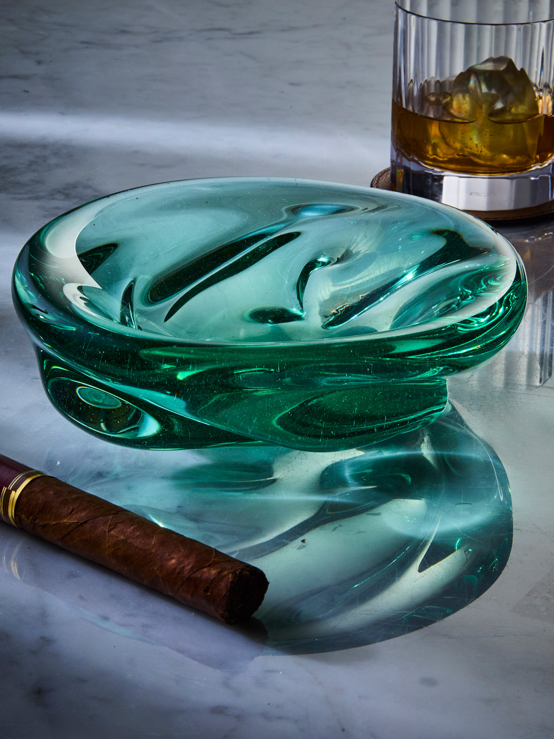 Antique and Vintage - 1940s Seguso Murano Glass Ashtray - Green - ABASK