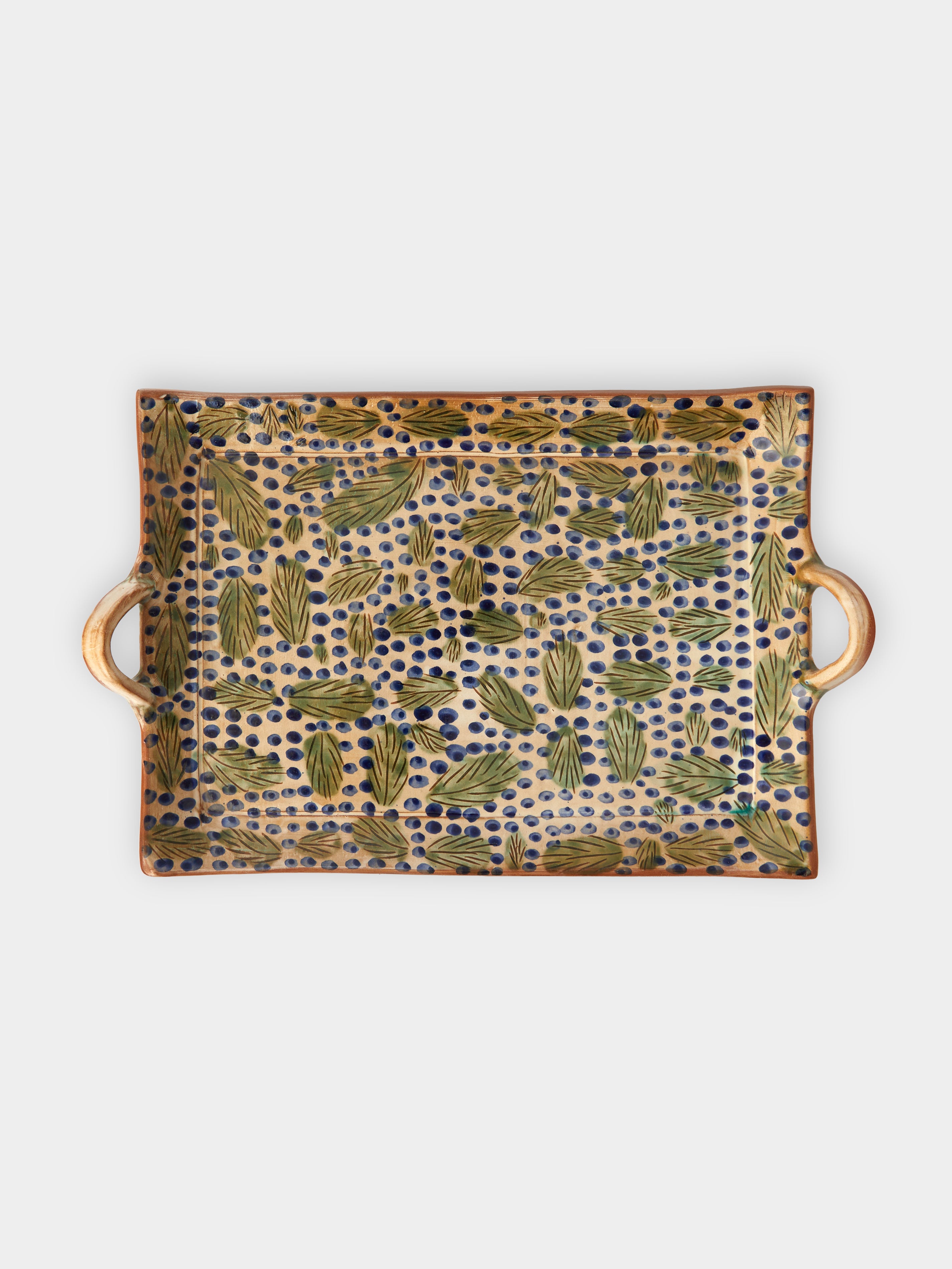 Leaves Hand-Painted Ceramic Tray (14in/36cm)