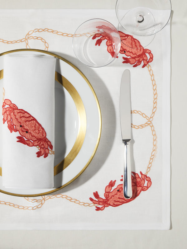 Loretta Caponi - Crabs with Rope Hand-Embroidered Linen Placemats (Set of 2) -  - ABASK
