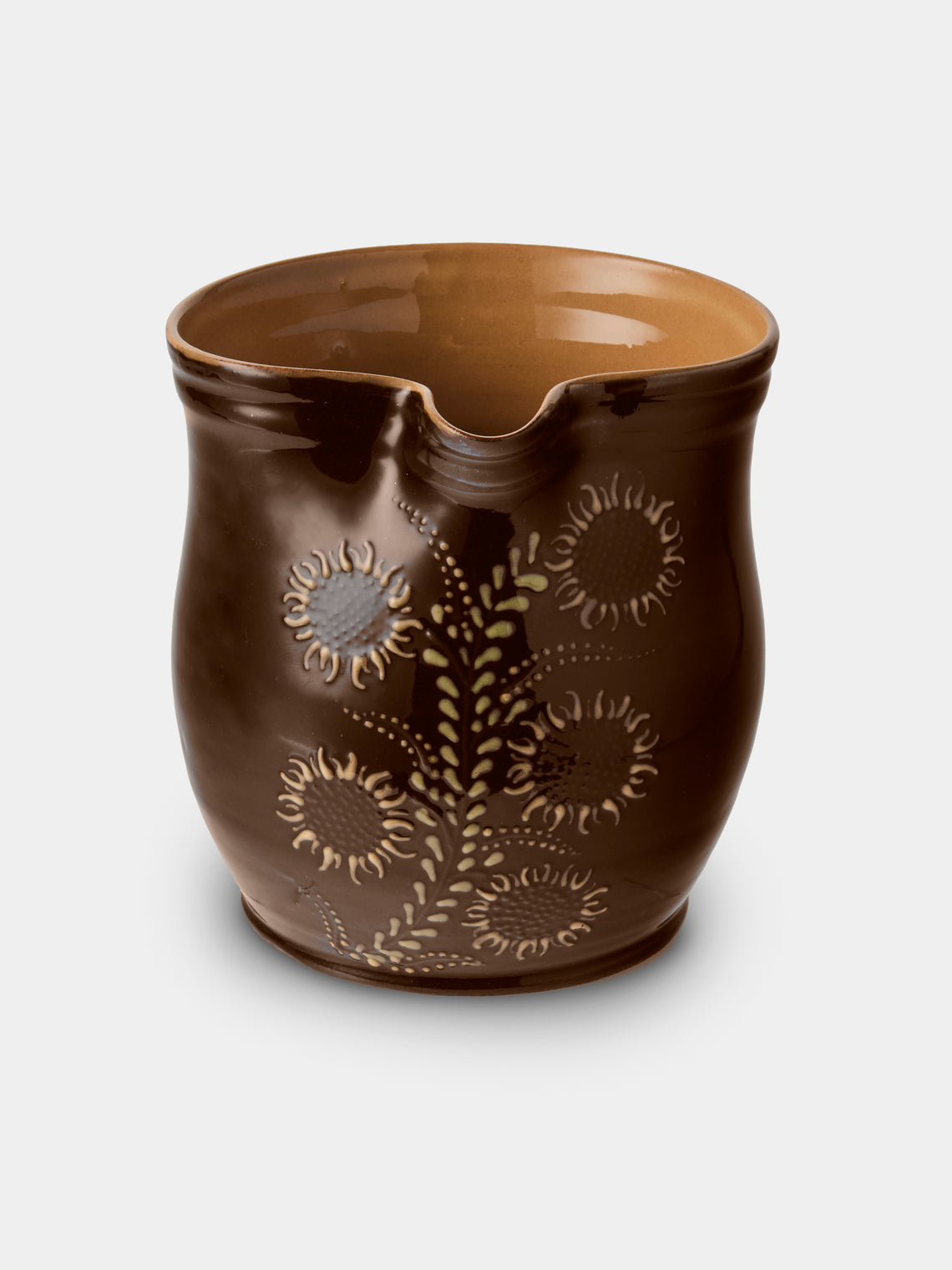 Poterie d’Évires - Flowers Hand-Painted Ceramic Medium Jug - Dark Brown - ABASK