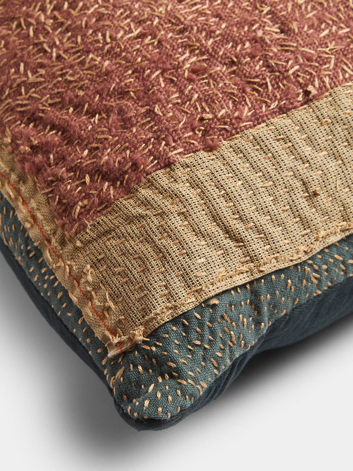 By Walid - 19th-Century Victorian Needlepoint Wool and Linen Cushion (25.5in/65cm) - Red - ABASK