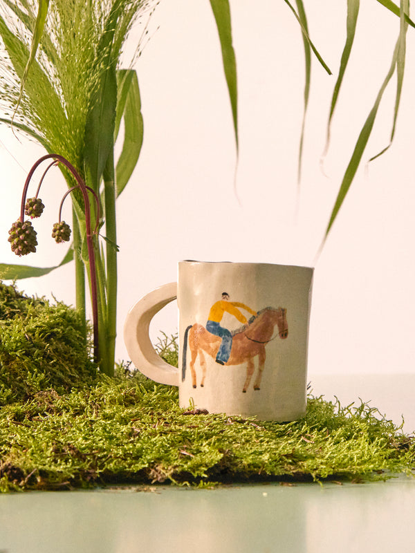Liz Rowland - Man on Horse Hand-Painted Ceramic Mug -  - ABASK