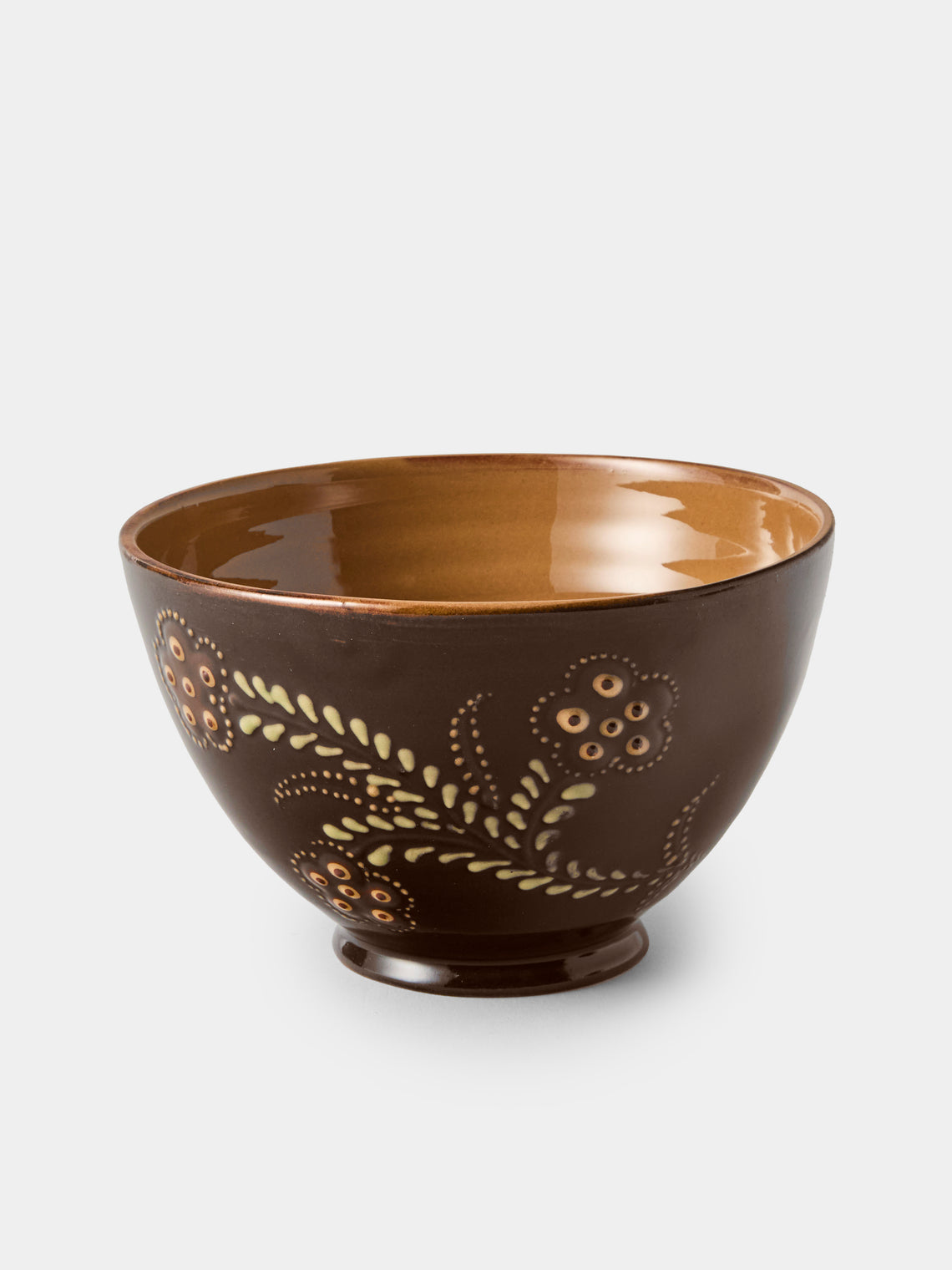 Poterie d’Évires - Flowers Hand-Painted Ceramic Grand Bowls (Set of 4) - Dark Brown - ABASK