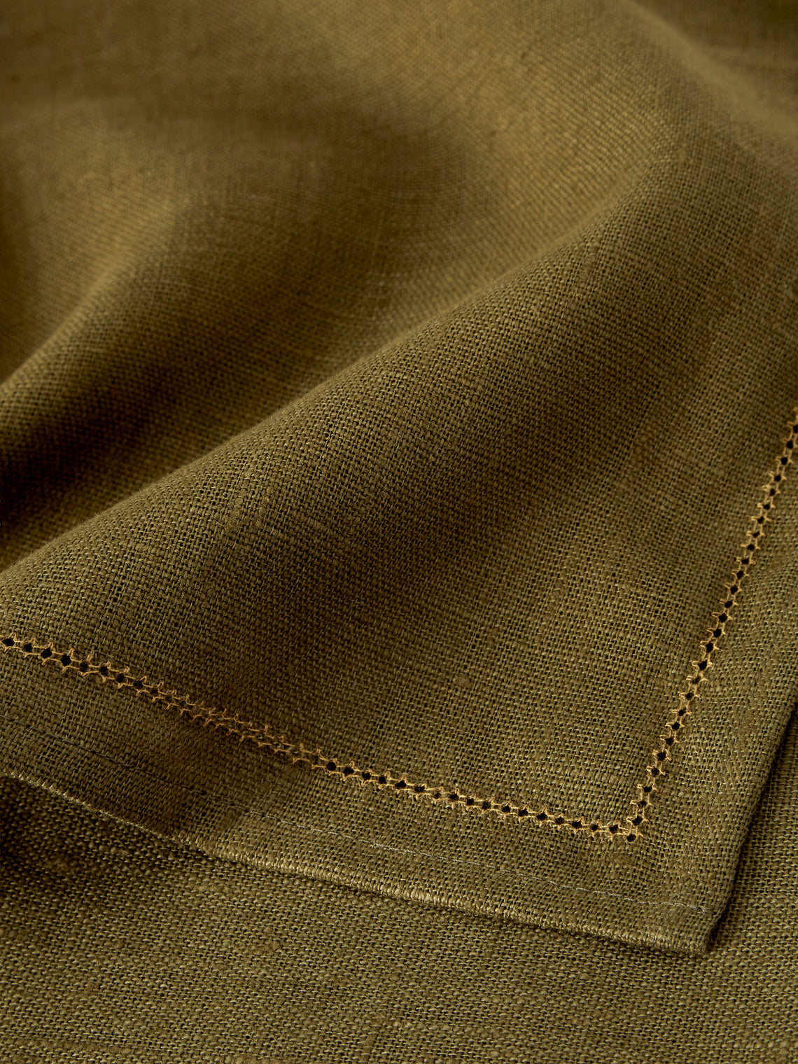 Volga Linen - Hem-Stitch Linen Napkins (Set of 6) - Green - ABASK