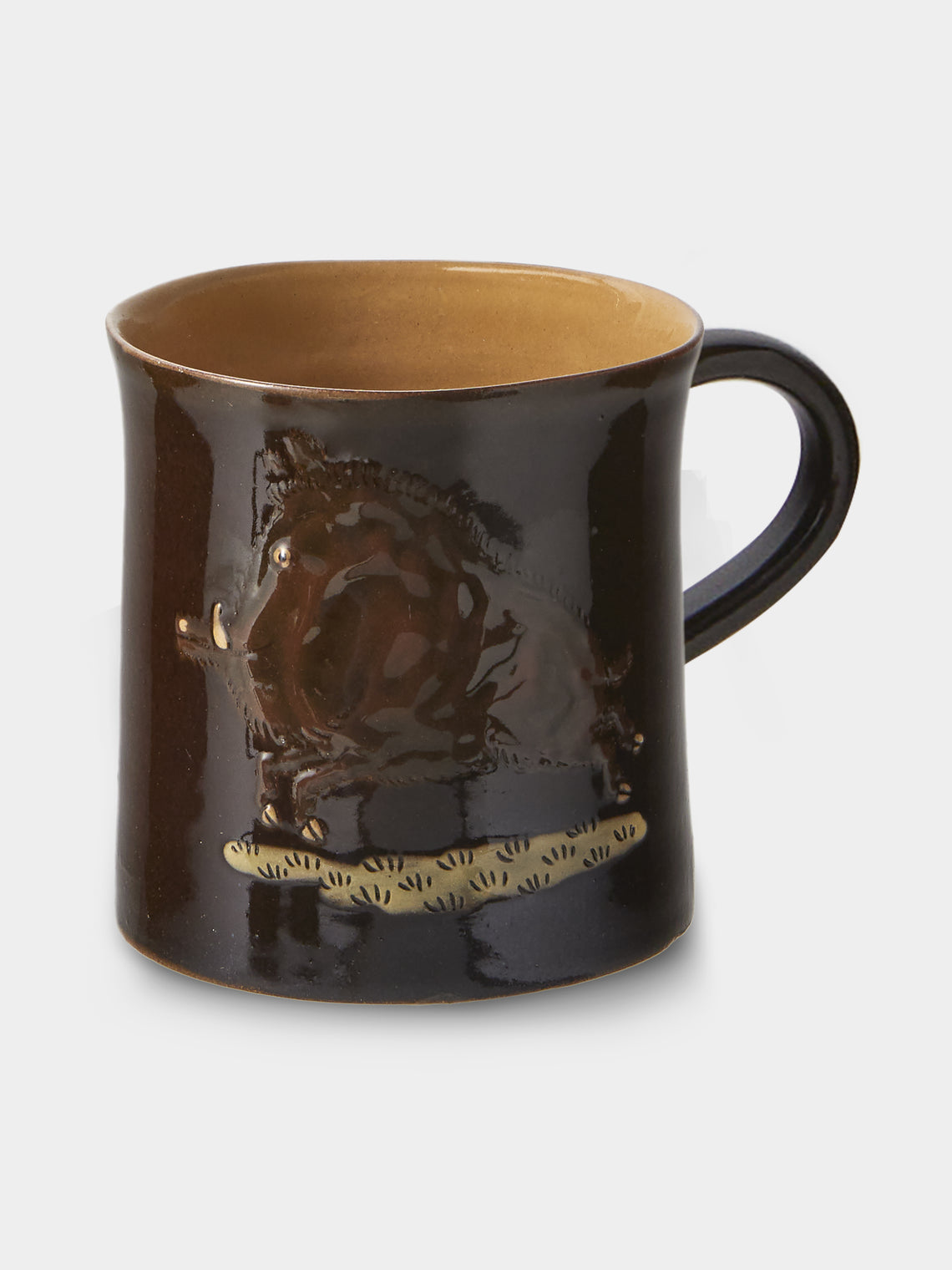 Poterie d’Évires - Animals Hand-Painted Ceramic Mugs (Set of 4) - Dark Brown - ABASK